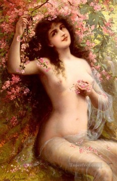 Among The Blossoms girl body Emile Vernon Oil Paintings
